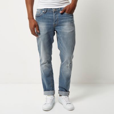 Mid wash Only & Sons ripped jeans